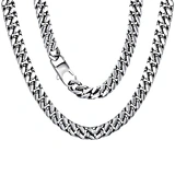 8.5mm Silver Tone Necklace Cuban Link Chain, Durable Hip Hop Men's Necklace